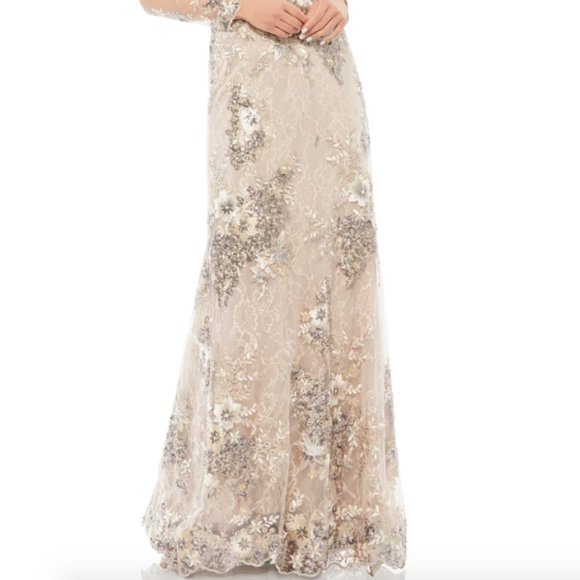 MAC DUGGAL 67539 EMBELLISHED V-NECK ILLUSIONS LONG SLEEVE TAUPE GOWN sz 16 - Picture 7 of 8